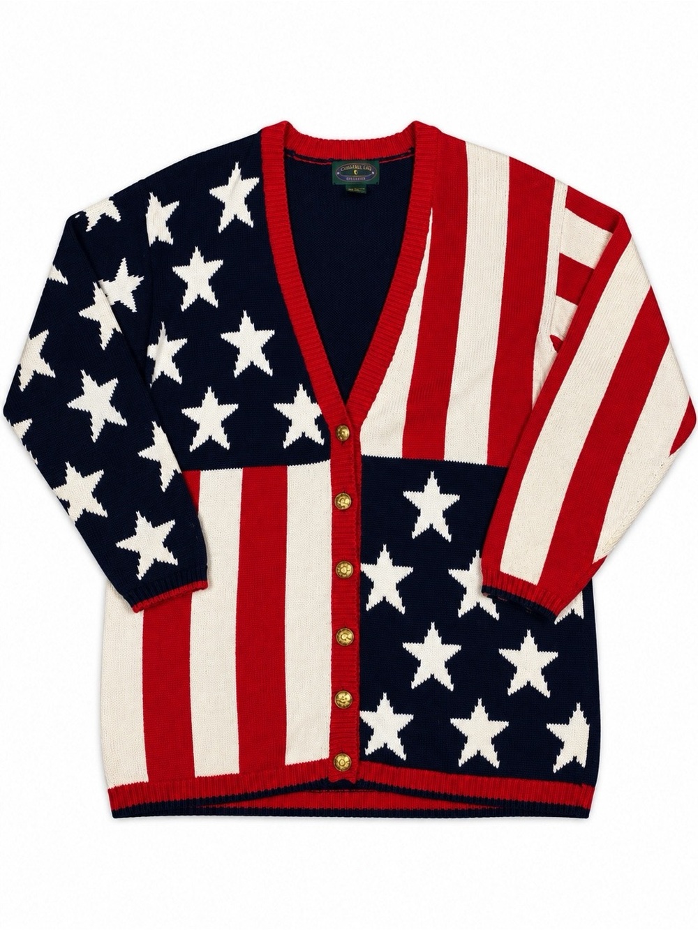 Vintage 1980s Charter Club American Flag Cardigan Stars & Stripes Medium Unisex